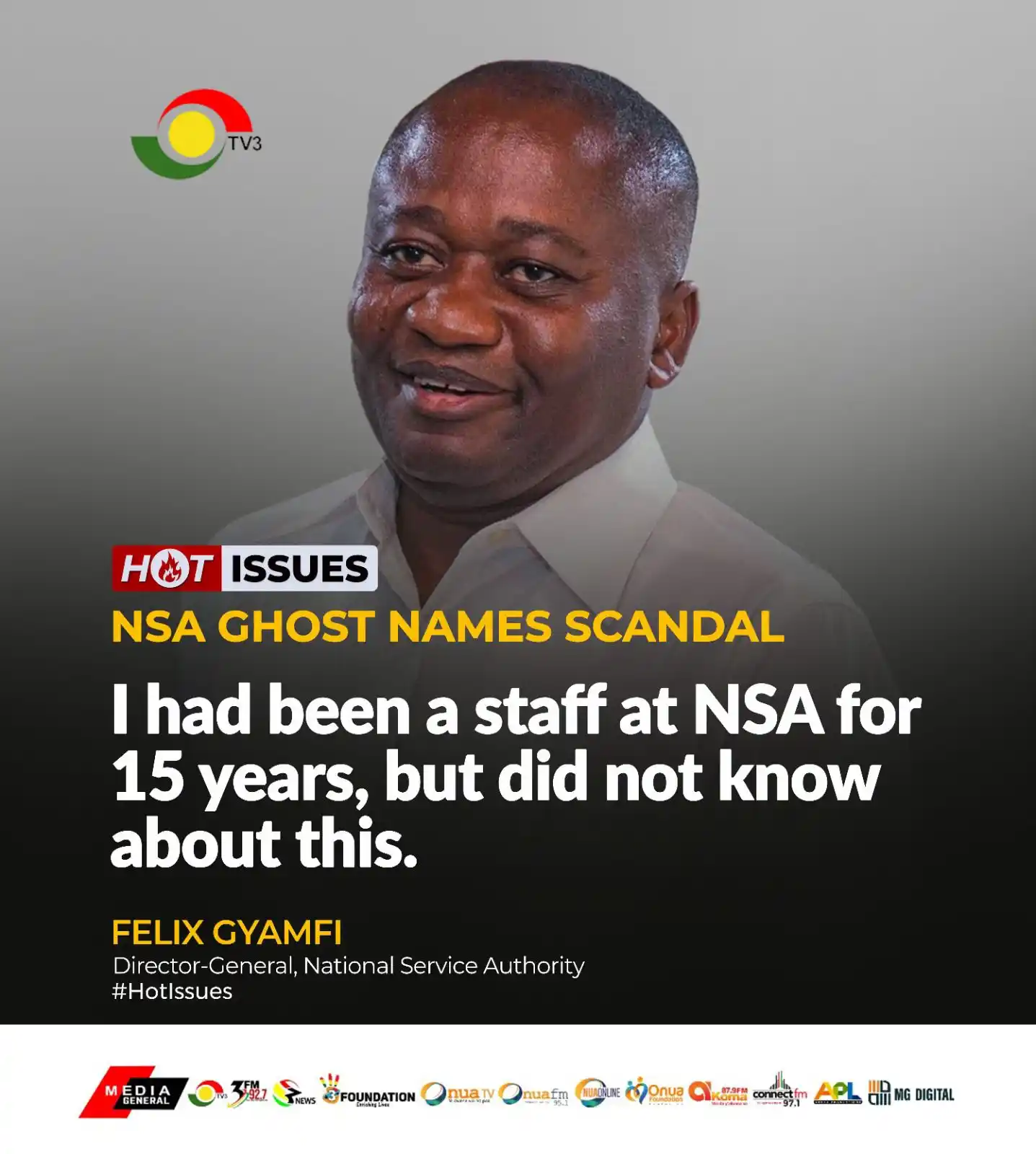 Image from TV3 Ghana: Felix Gyamfi, Director-General of the National Service Authority, stat...