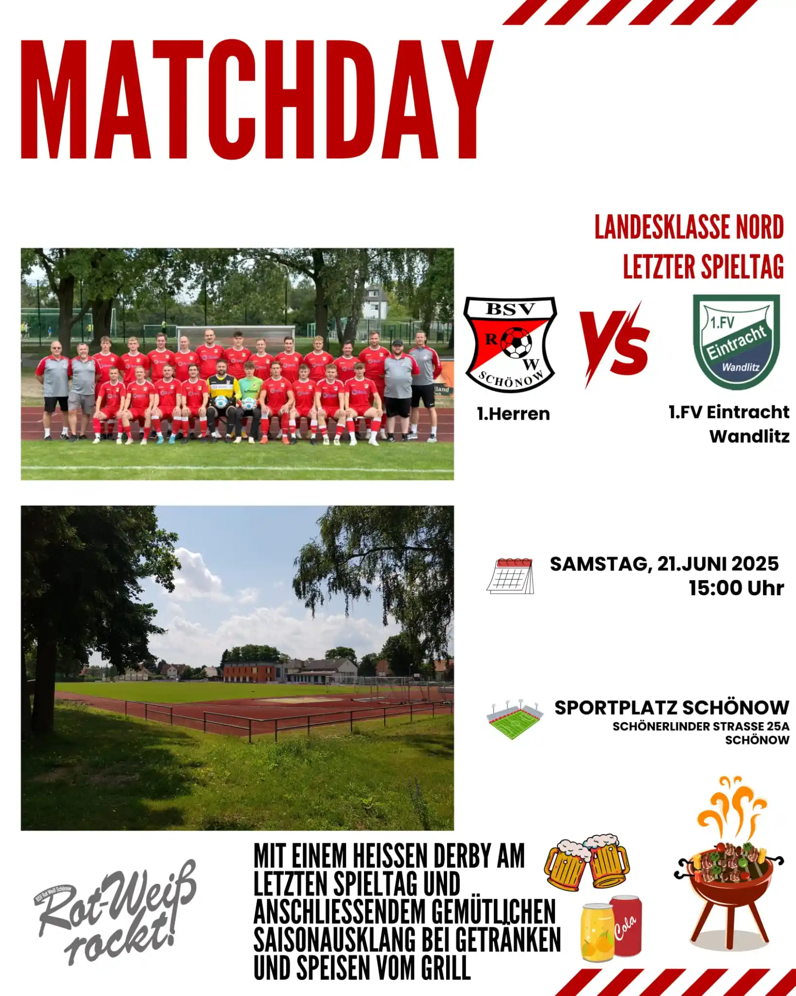 Image from BSV Rot Weiß Schönow: Gleich um 15:00 Uhr das letzte Saisonspiel unserer 1.Herren auf unsere...