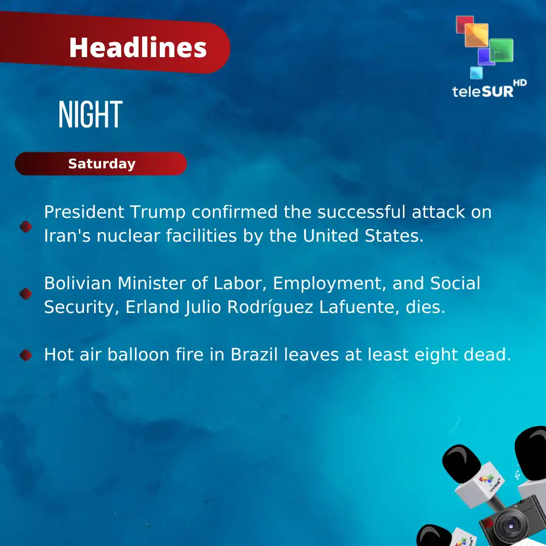 Image from teleSUR English: Good evening 🌓  We share this hour's headlines:  ➡️ President Trump c...