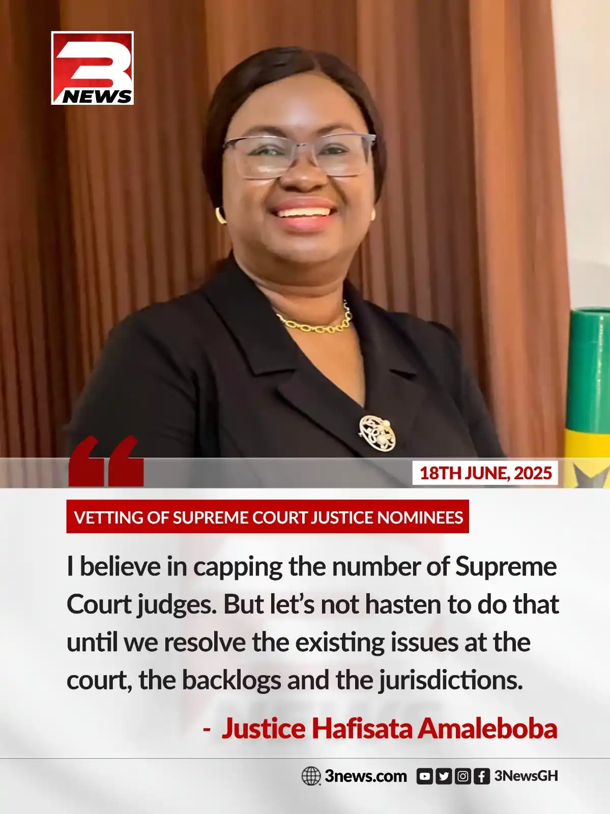 Image from TV3 Ghana: Justice Hafisata Amaleboba suggests capping the number of Supreme Cour...