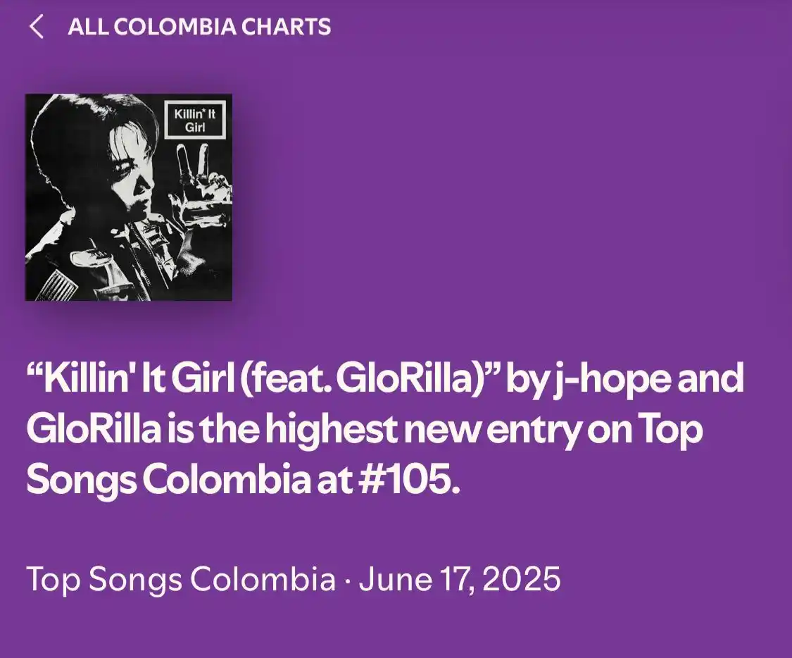 Image from BTS Fondos ARMY Colombia 🇨🇴💜🎧: 🚨 ¡Lo nuevo de j-hope ya está dejando huella en Colombia! 🇨🇴🔥  “Ki...
