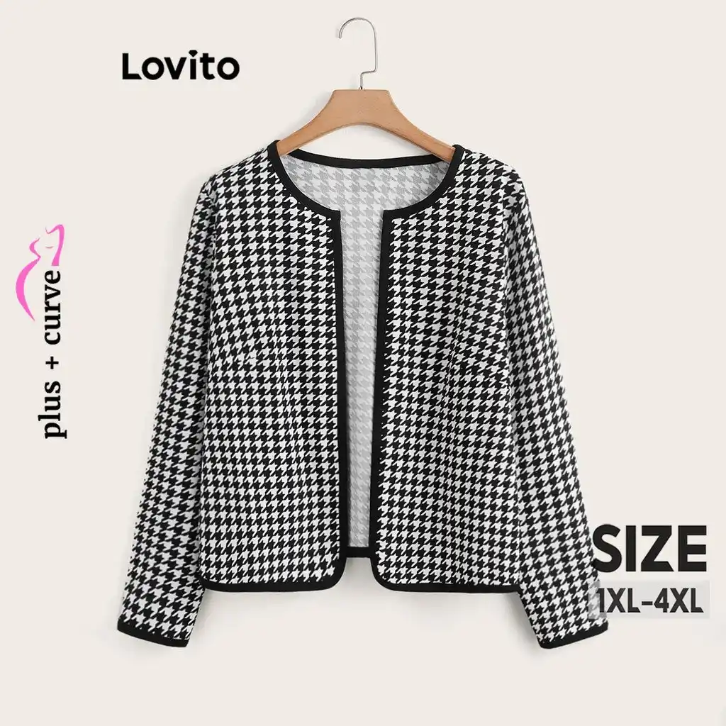Image from BABI FINDS: 🔥 Lovito Jaqueta Curva Plus Size Casual Houndstooth Chanel Estilo Jaq...