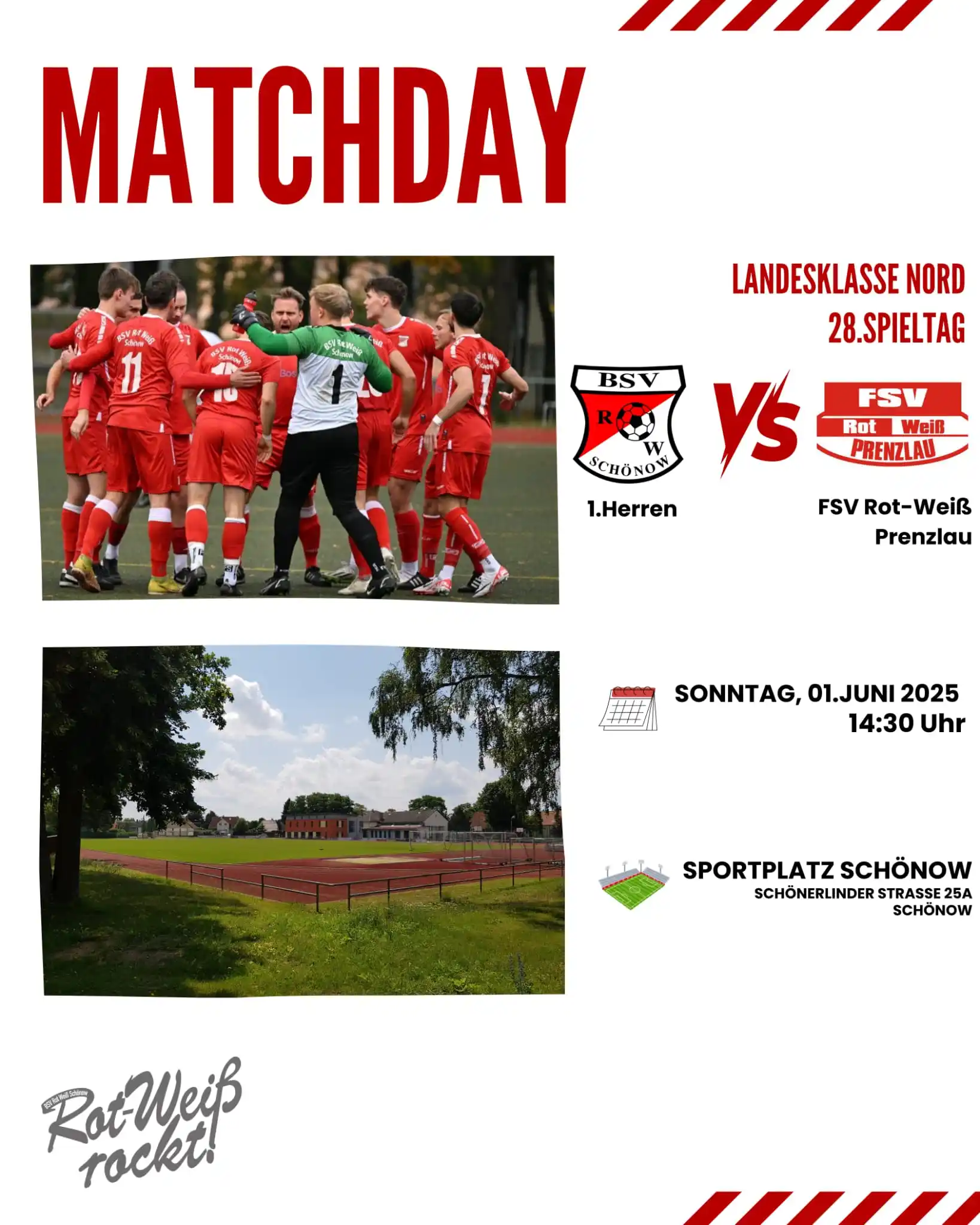 Image from BSV Rot Weiß Schönow: ⚽ Matchday heute ❤️🤍 Ab 14:30 Uhr spielen heute unsere 1.Herren ihr ...