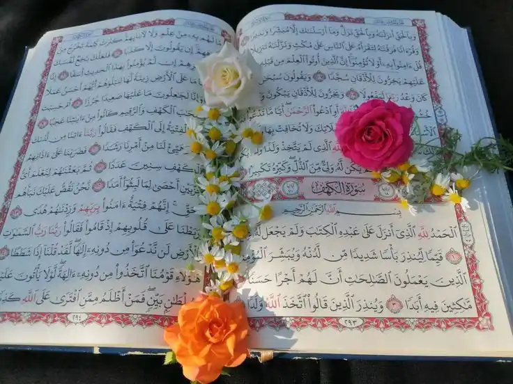 Image from {الحياة مع الله}: *`🤍.من قرأها يضع تفاعلا❤`* *🌹سورة الكهف نور مابين الجمعتين🌹* > *قن...