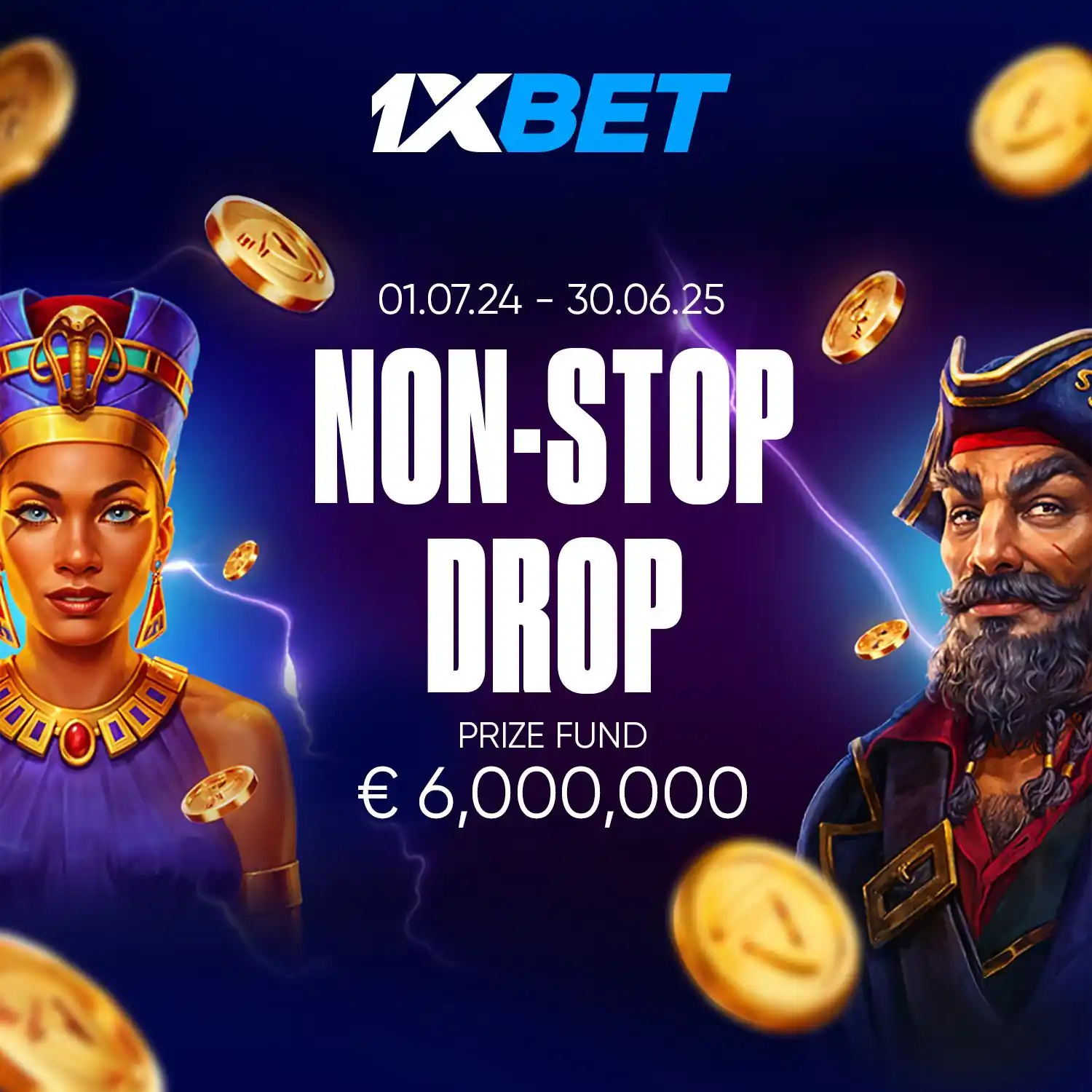 Image from 1xBet India 🇮🇳 : 🎰 NON-STOP DROP IS HERE! 💶 €6,000,000 Prize Pool | 12 Epic Stages |...