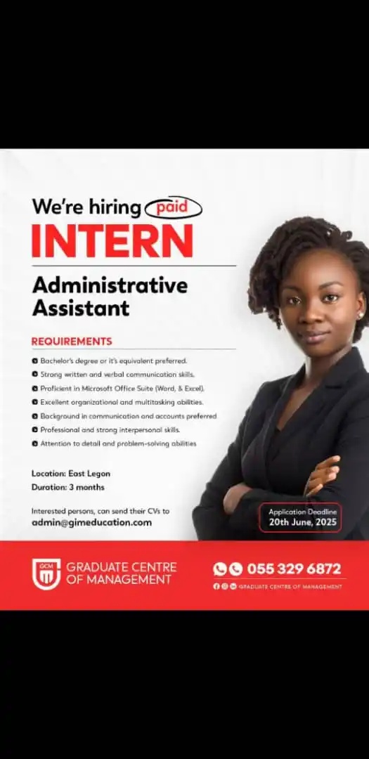 Image from SAMUEL OTOO: *📌 Paid Intern Opportunity*  Graduate Centre of Management is hiring ...