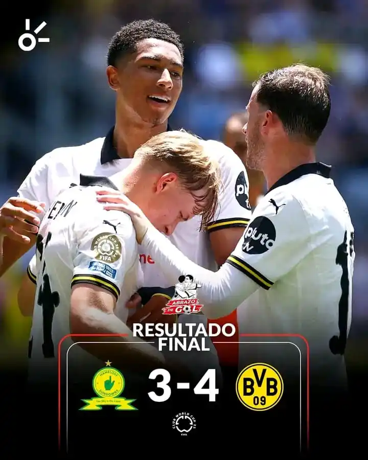 Image from 🏆⚽️ ABRAZO DE GOL 2025 ⚽️🏆: 🤯 ¡PARTIDAZO! ✅ Borussia Dortmund sufrió pero venció 4-3 a Mamelodi ...