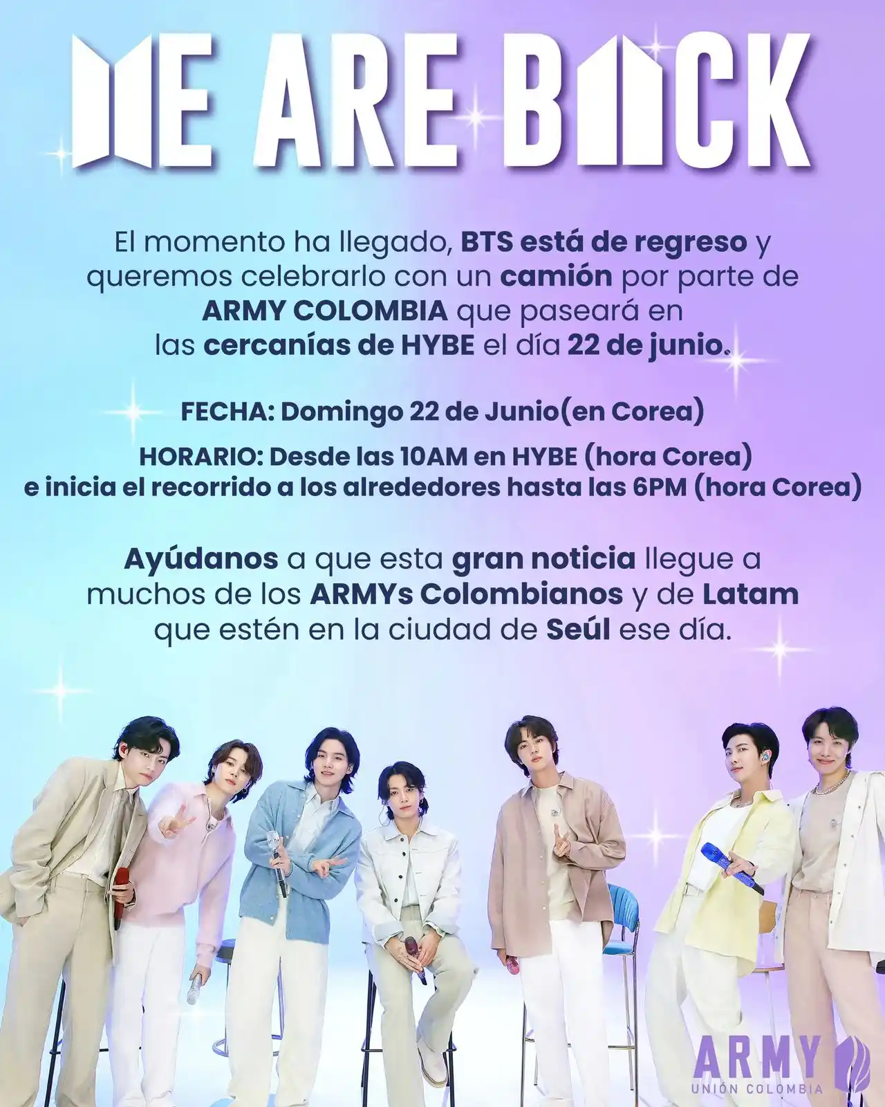 Image from BTS Fondos ARMY Colombia 🇨🇴💜🎧: 📣 ¡Recordatorio! En 30 minutos comienza el recorrido del camión publi...