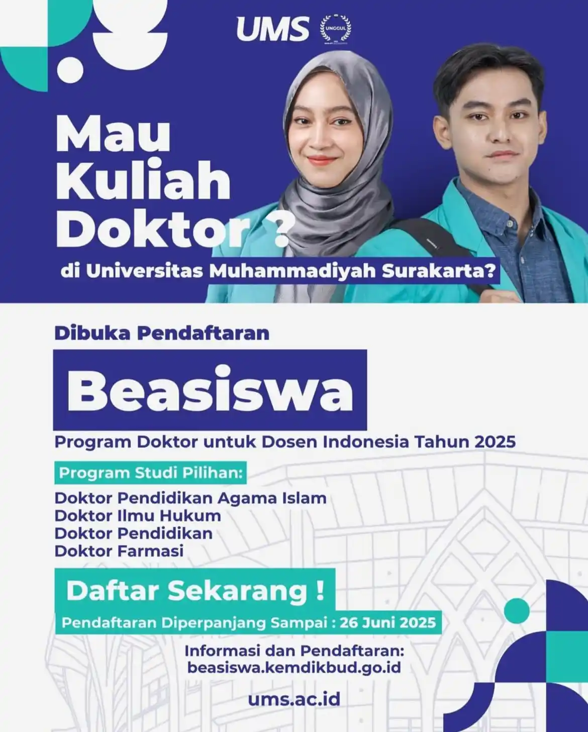 Image from Universitas Muhammadiyah Surakarta (UMS): UMS Buka Beasiswa Program Doktor untuk Dosen Indonesia, Pendaftaran Di...
