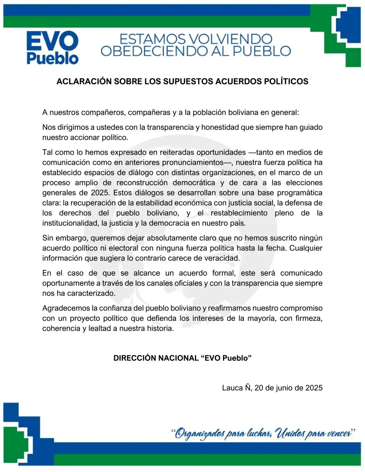 Image from johnarandiaperiodista: ¿Acuerdo EVO - JOHNNY FERNÁNDEZ? Sale comunicado de Evo Pueblo desmint...