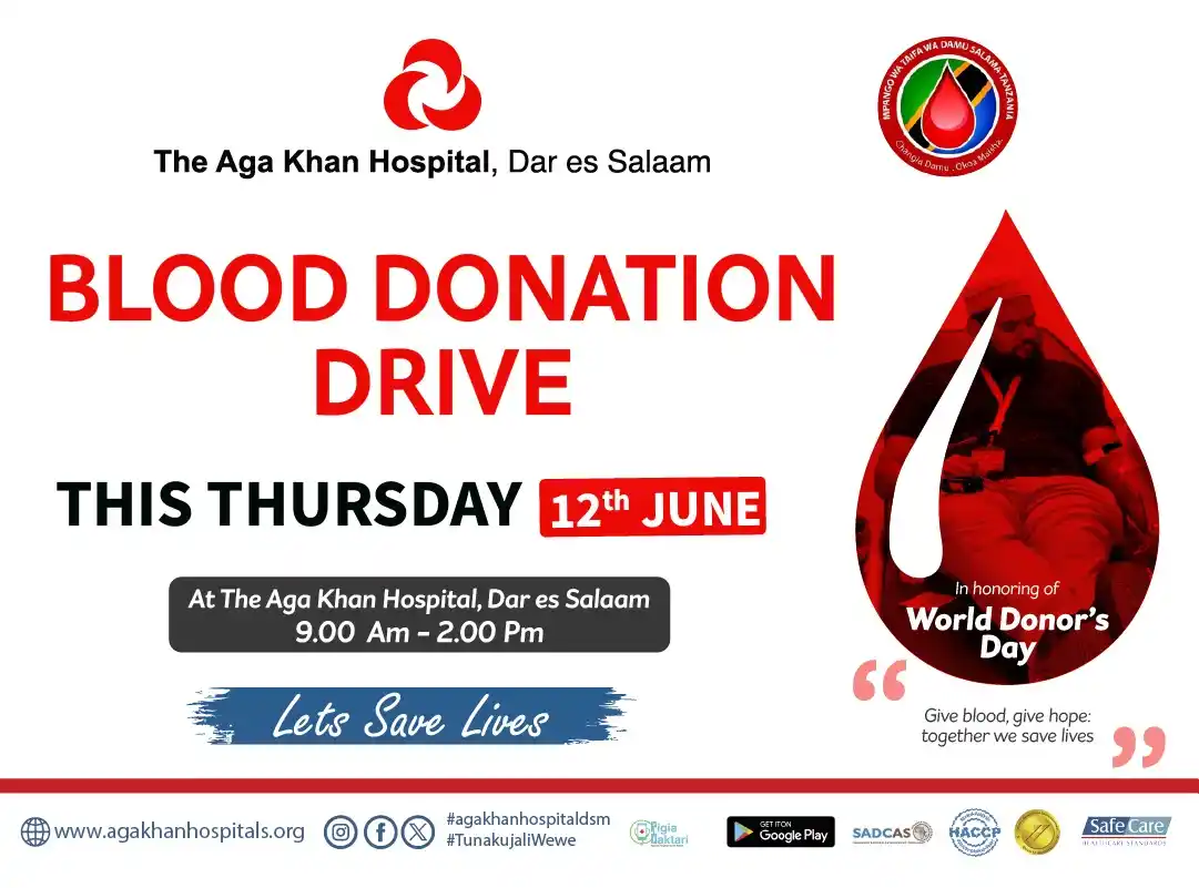Image from AGA KHAN HEALTH SERVICE, TANZANIA: 🩸 BLOOD DONATION DRIVE ❤️ Morning heroes! Join us this Thursday, 12th...
