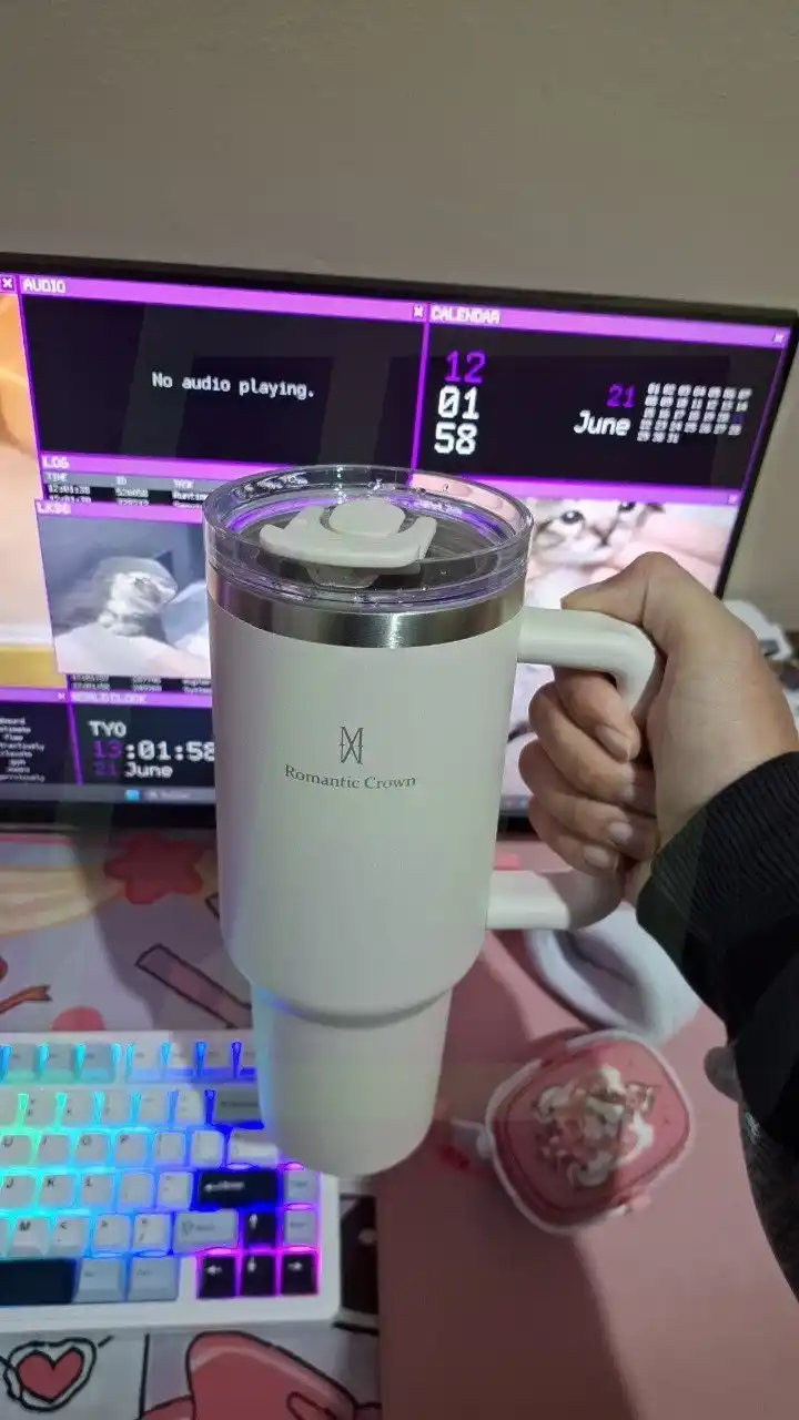Image from PC DO RAFA OFERTAS: 🇧🇷 Romantic Crown Copo Térmico Inox 1,2l Com Alça, Tampa, Canudo Ino...