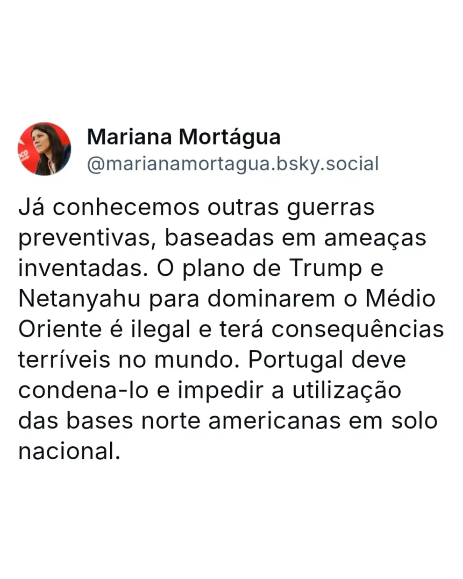 Image from Bloco de Esquerda : Já conhecemos outras guerras preventivas, baseadas em ameaças inventad...