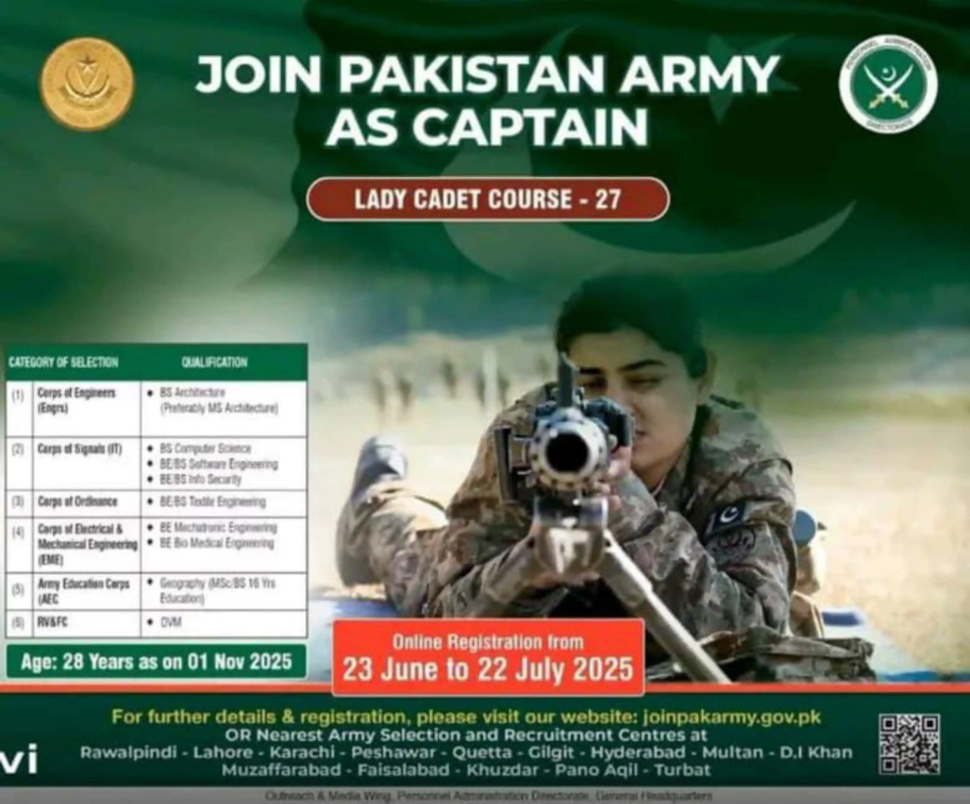 Image from Educational Updates 〽️: 💢 *JOIN PAKISTAN ARMY AS CAPTAIN* `Through Lady Cadet Course – 27` ...