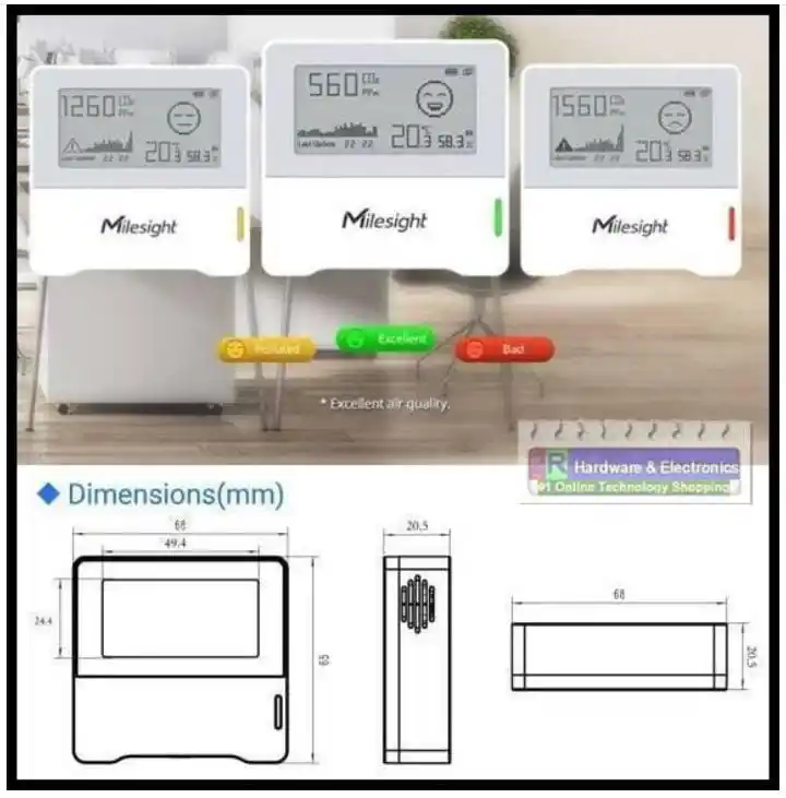Image from 2R Hardware And Electronic: LoRaWAN 2.13 inch E-Ink Screen AM103 Indoor Air Quality IAQ Monitoring...