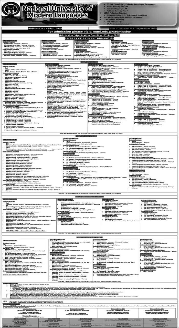 Image from Educational Updates 〽️: *🔰 National University of Modern Languages (NUML), Islamabad* `Islama...