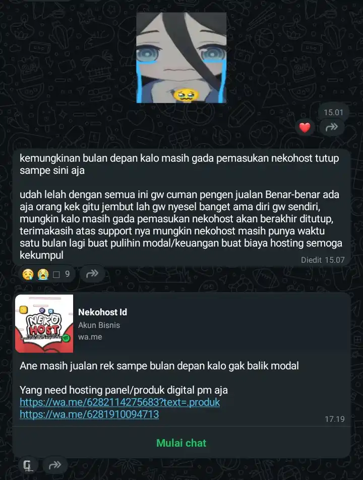 Image from Fruatre Botz: *⚠️NEKOHOST BAKAL TUTUP SEMENTARA*  > Balasan dari Post sebelumnya, sa...