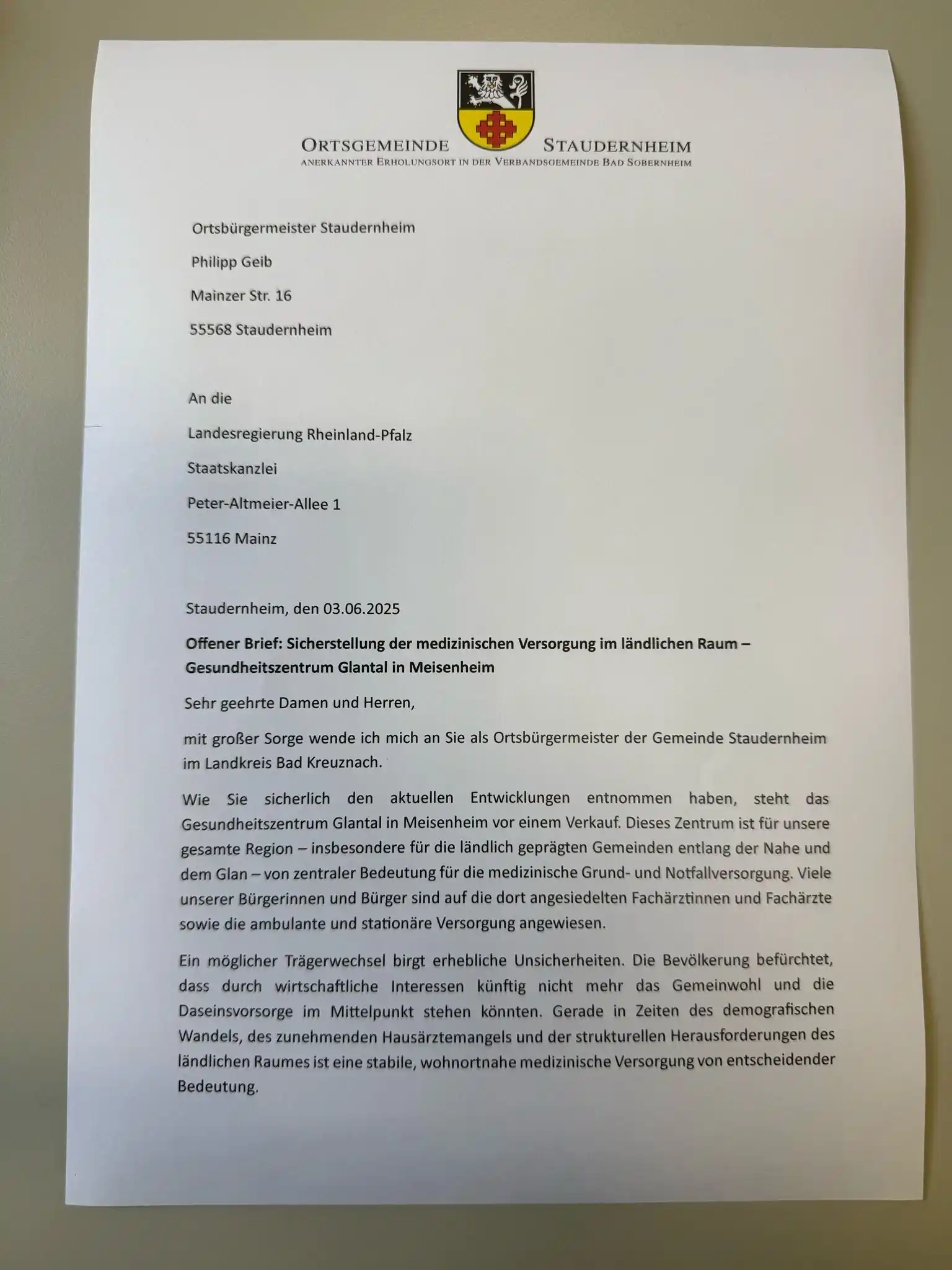 Informationen zur Ortsgemeinde Staudernheim post