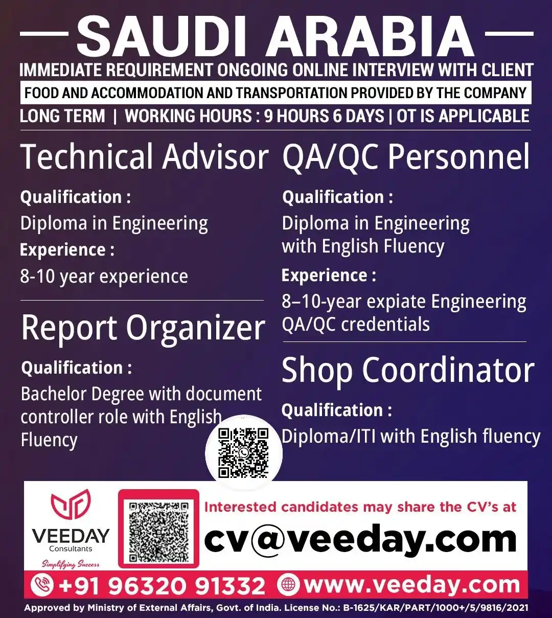 Image from Vacancies In Gulf👔: _Posting Date: 22.06.2025_  *Saudi Arabia* > Immediate Requirement Ong...