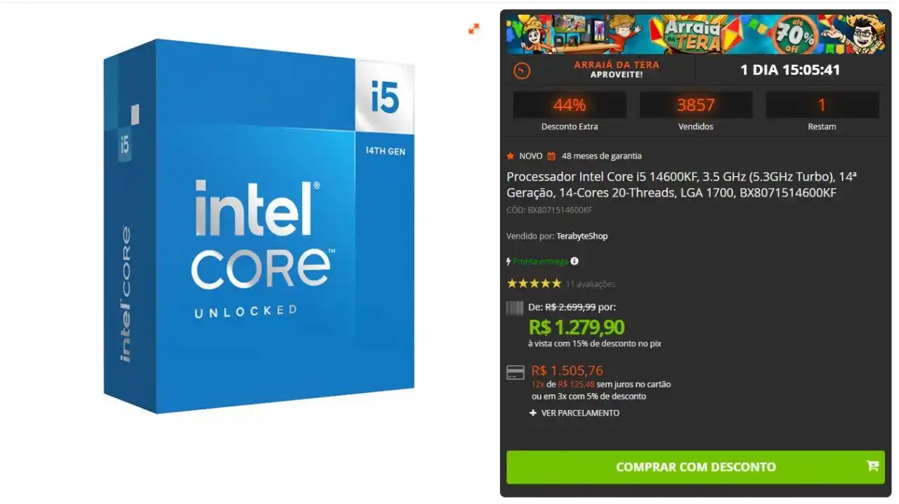Image from PC DO RAFA OFERTAS: Processador Intel Core I5 14600KF, última peça nesse preço  R$  1279  ...