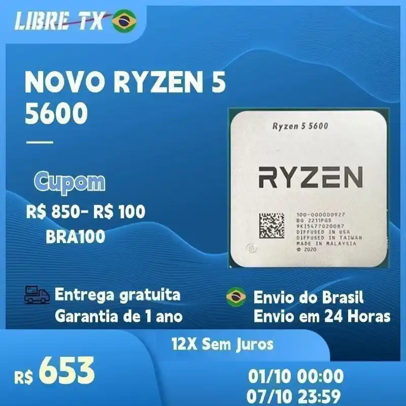 Image from PC DO RAFA OFERTAS: Ryzen 5 5600 Novo   🇧🇷Estoque no Brasil  R$ 625 CUPOM: LIBRETX560 + ...