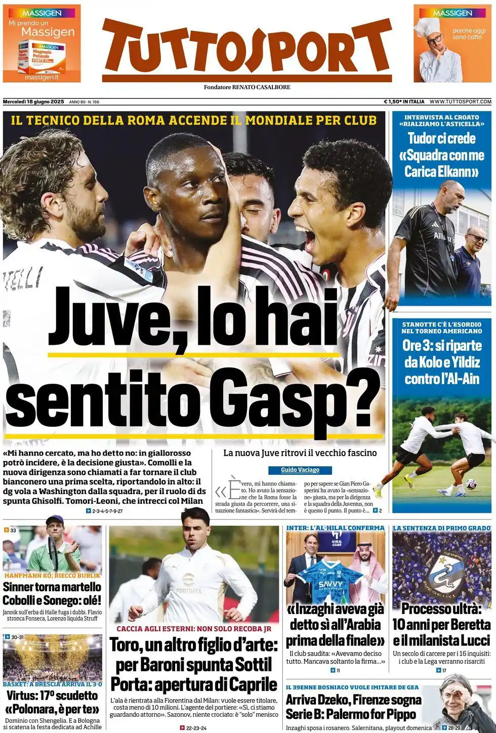 Image from Juventus Fans: *18 Giugno 2025 - Prima pagina <a class="text-blue-500 hover:underline...
