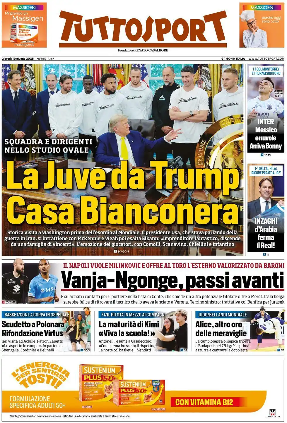 Image from Juventus Fans: *19 Giugno 2025 - Prima pagina <a class="text-blue-500 hover:underline...