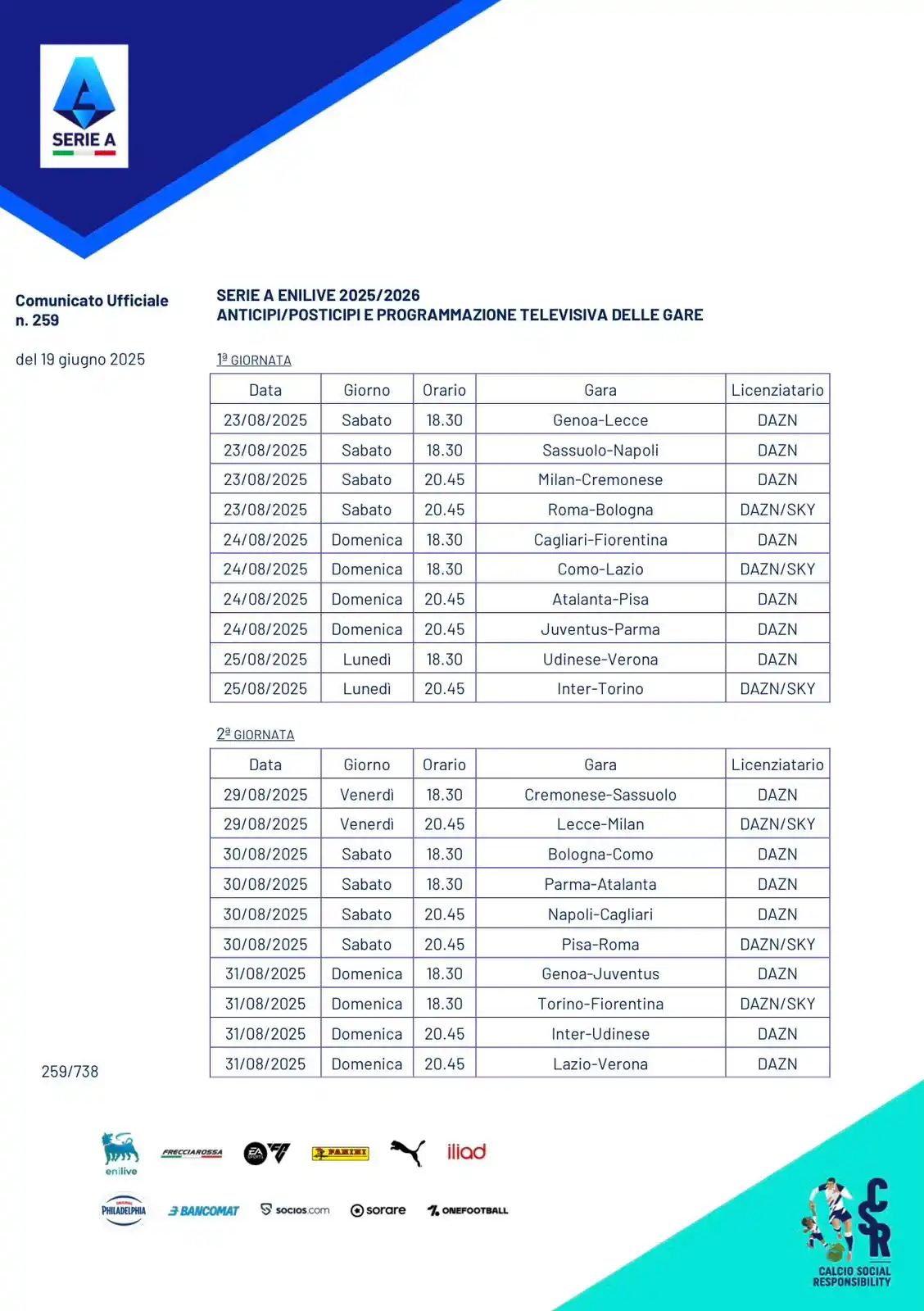 Image from Juventus Fans: *[1ª PARTE] Anticipi, posticipi e programmazione televisiva dalla 1ª g...