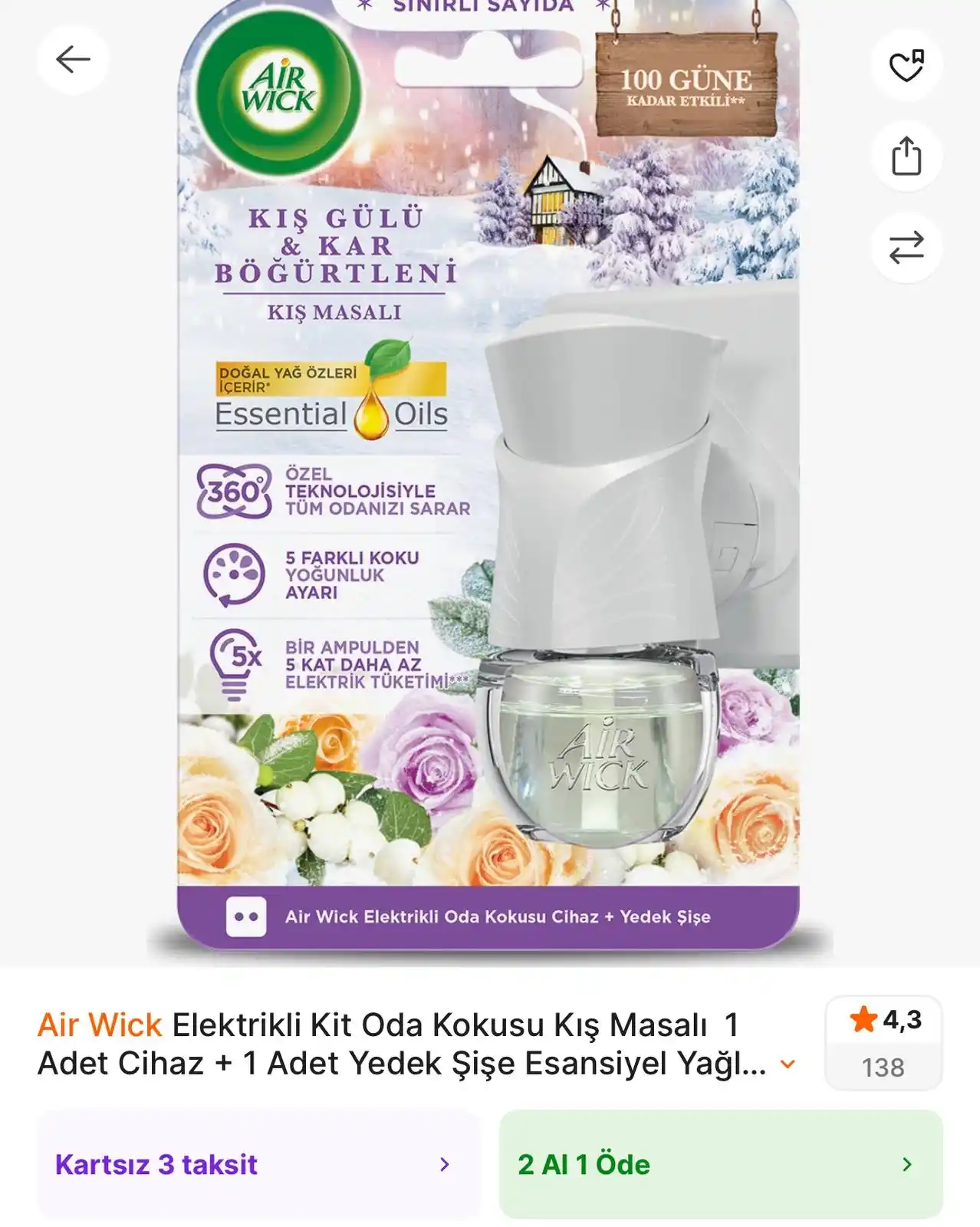 Image from TREND İNDİRİMLER: Air Wick Elektrikli Kit Oda Kokusu Kış Masalı  1 Adet Cihaz + 1 Adet Y...