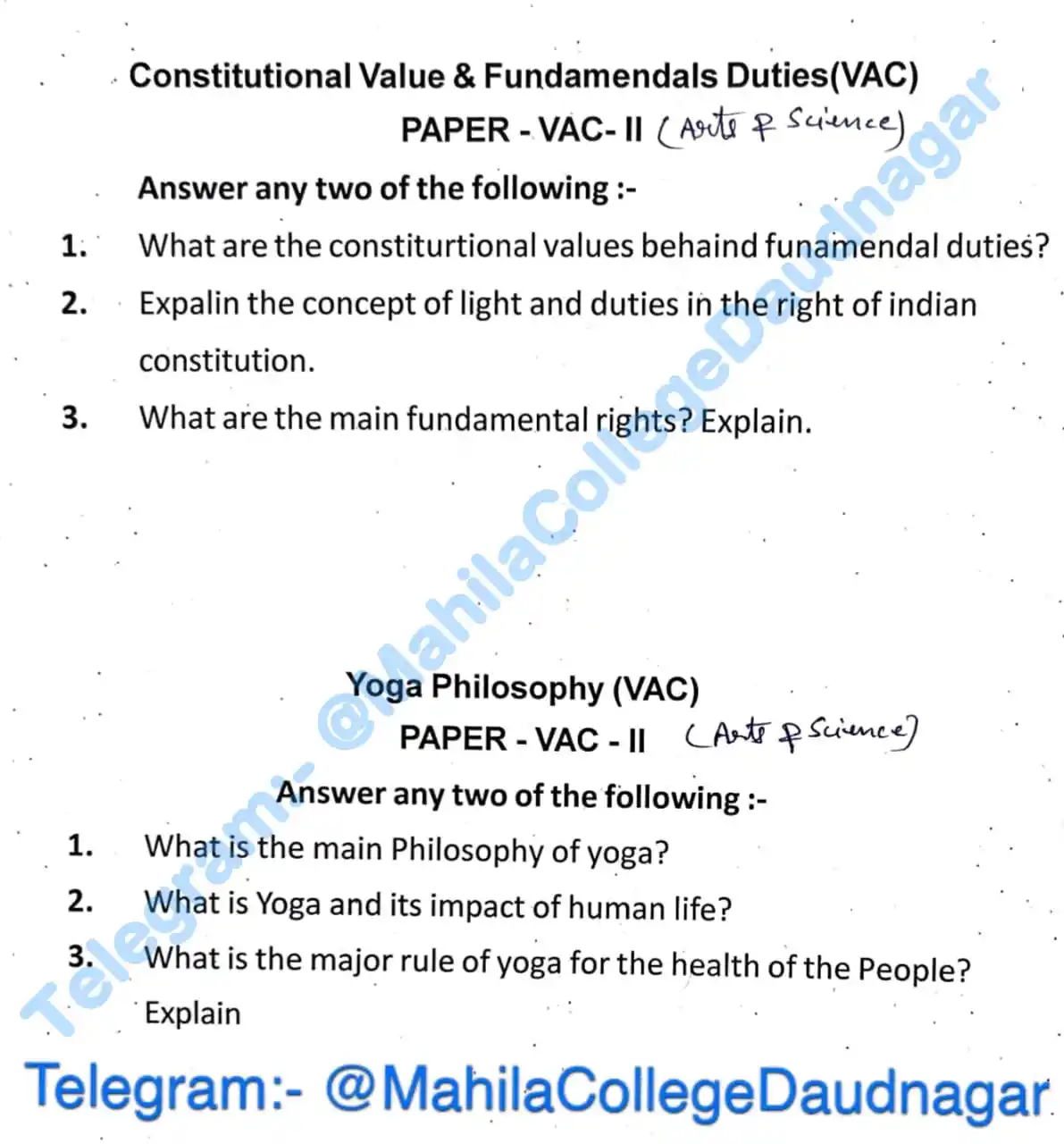 Image from Mahila College Daudnagar: Constitutional Value & Fundamental Duties (VAC)  Yoga Philosophy (VAC)...