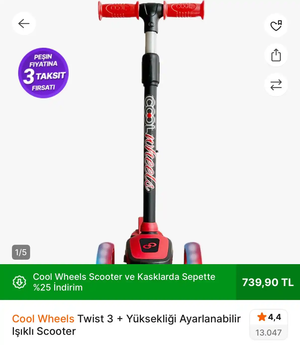 Image from TREND İNDİRİMLER: Cool Wheels Twist 3 + Yüksekliği Ayarlanabilir Işıklı Scooter https:/...