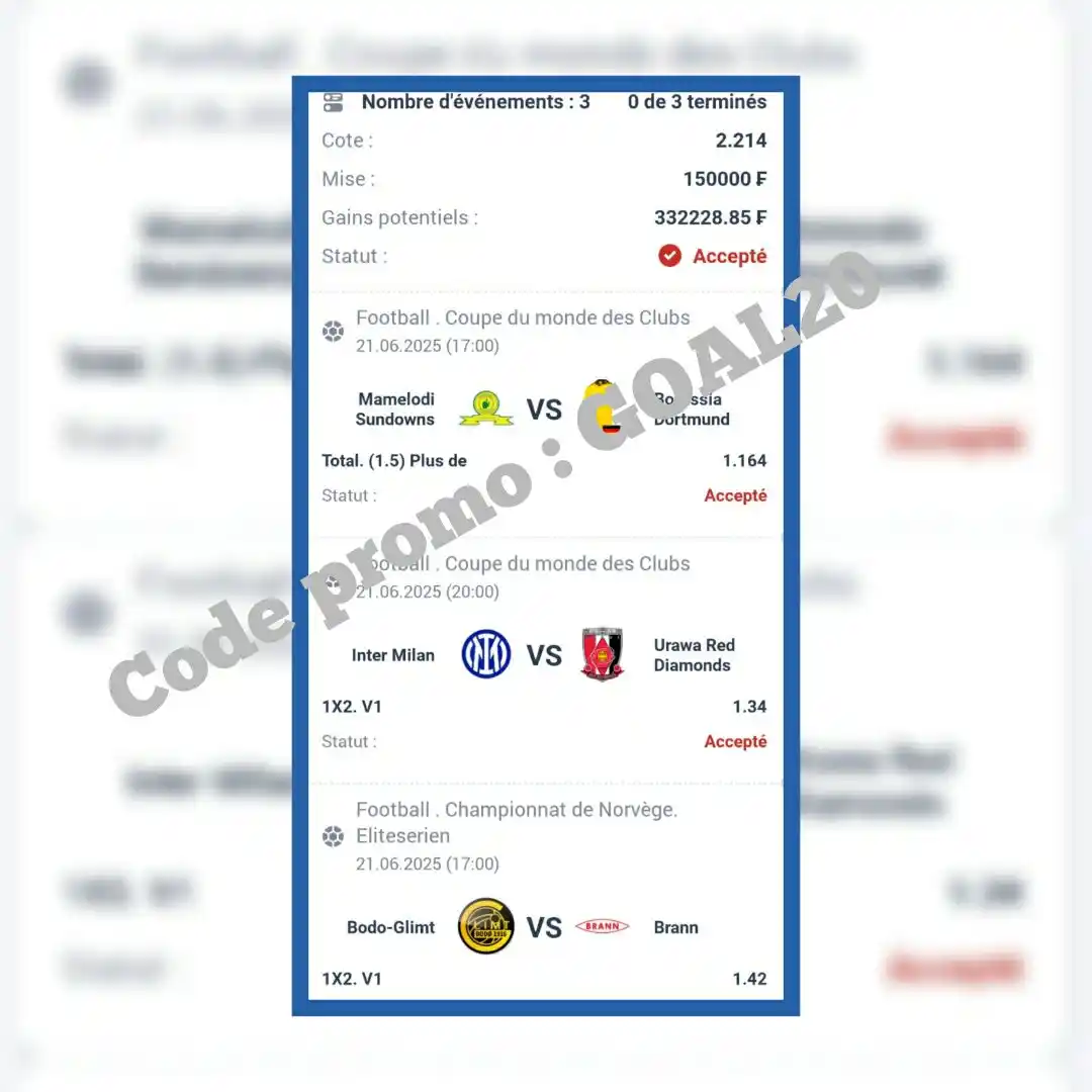 Image from ✅ GOAL20 PRONO Coupon Du Jour :Fiable Et Gratuit ✅: Cotes 2 sur 1xbet Code 1xbet ➡️72EQV Code MÉGA PARI ➡️GSD6V Code M...
