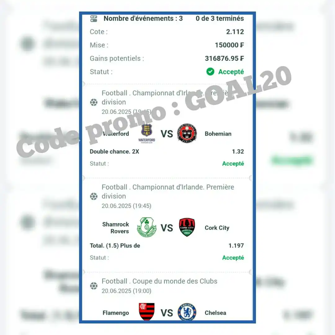 Image from ✅ GOAL20 PRONO Coupon Du Jour :Fiable Et Gratuit ✅: Cotes 2 sur 1xbet   Code 1xbet ➡️8D3CV  Code MÉGA PARI ➡️FX3CV  Code M...