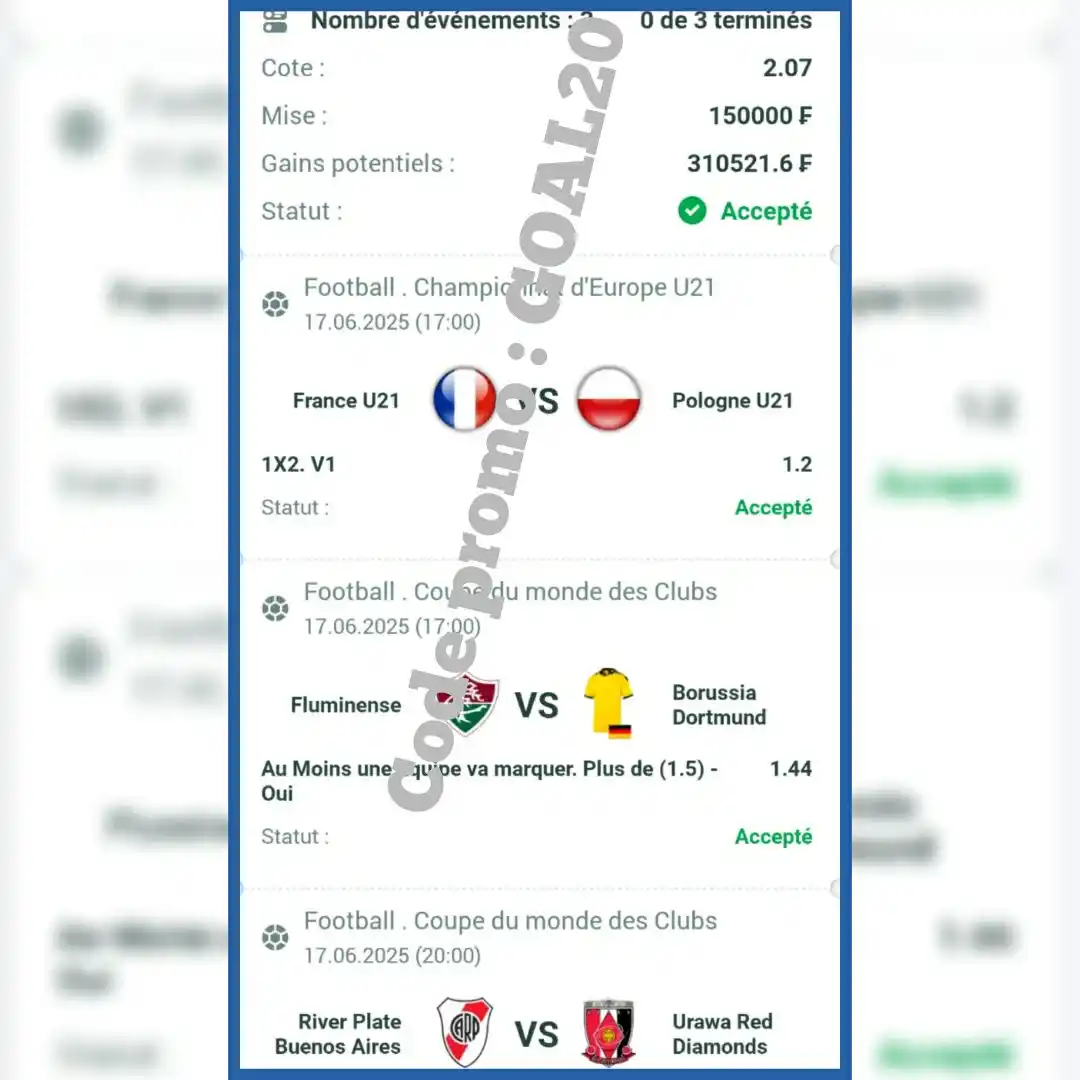 Image from ✅ GOAL20 PRONO Coupon Du Jour :Fiable Et Gratuit ✅: Cotes 2 sur 1xbet Code 1xbet ➡️Q7EBU Code MÉGA PARI ➡️A43BU Code M...