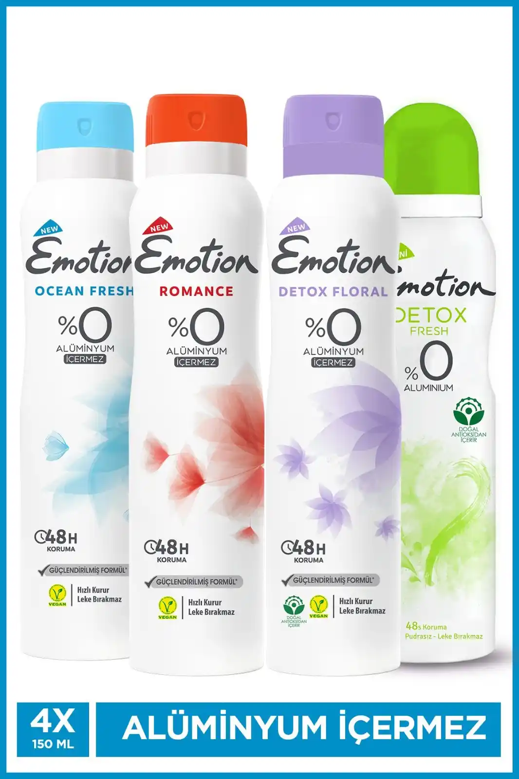 Image from TREND İNDİRİMLER: Emotion Kadın Vegan Deodorant Set 4X150 Ml (Romance,Detox Floral&Fresh...