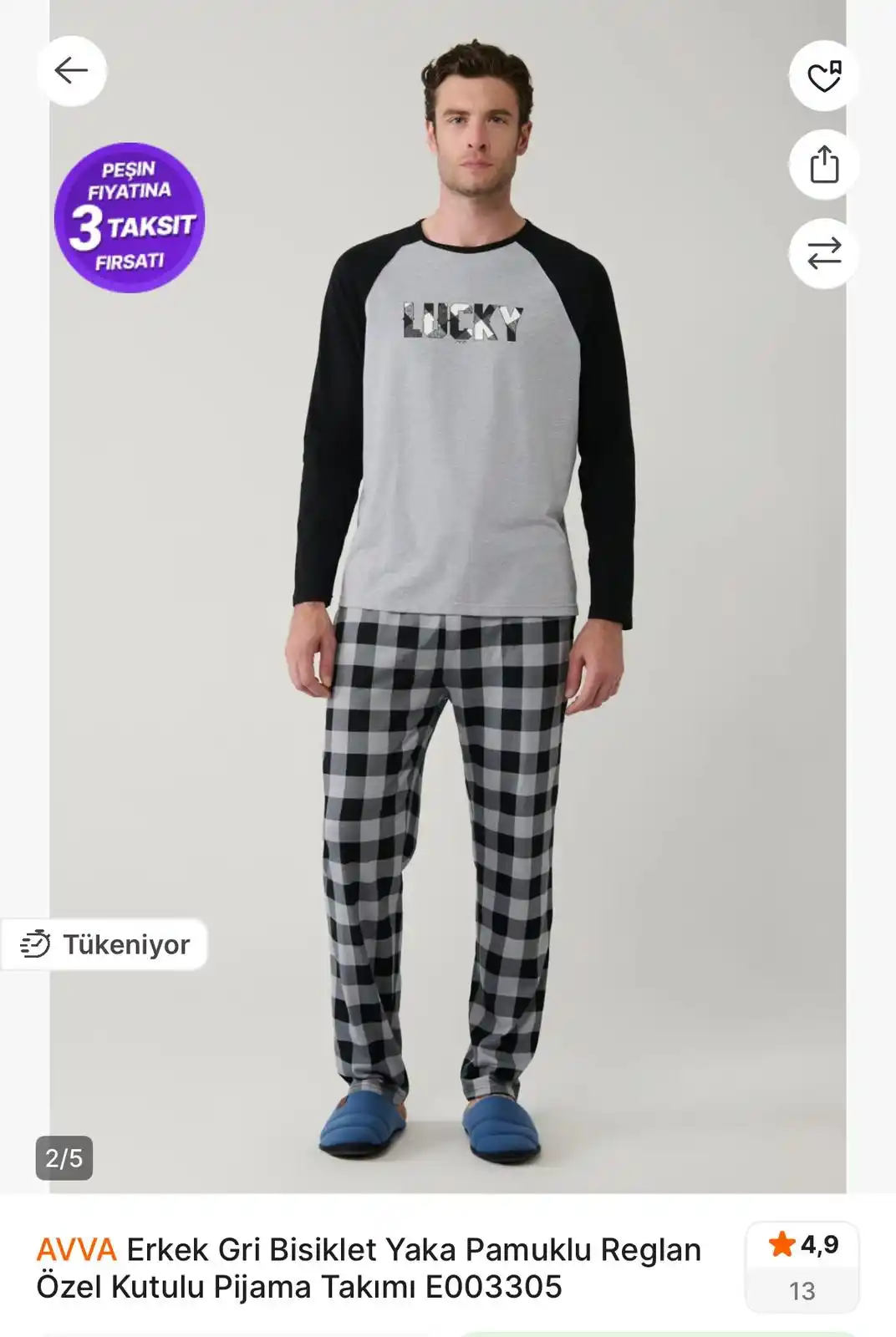 Image from TREND İNDİRİMLER: Erkek Gri Bisiklet Yaka Pamuklu Reglan Özel Kutulu Pijama Takımı E0033...