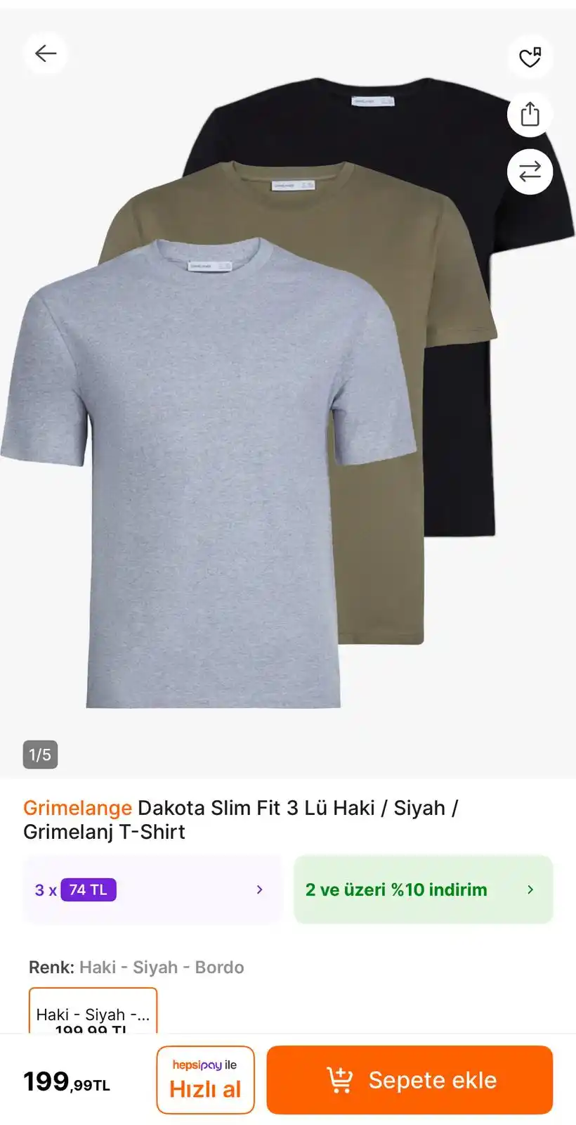Image from TREND İNDİRİMLER: Grimelange Dakota Slim Fit 3 Lü Haki / Siyah / Grimelanj T-Shirt http...