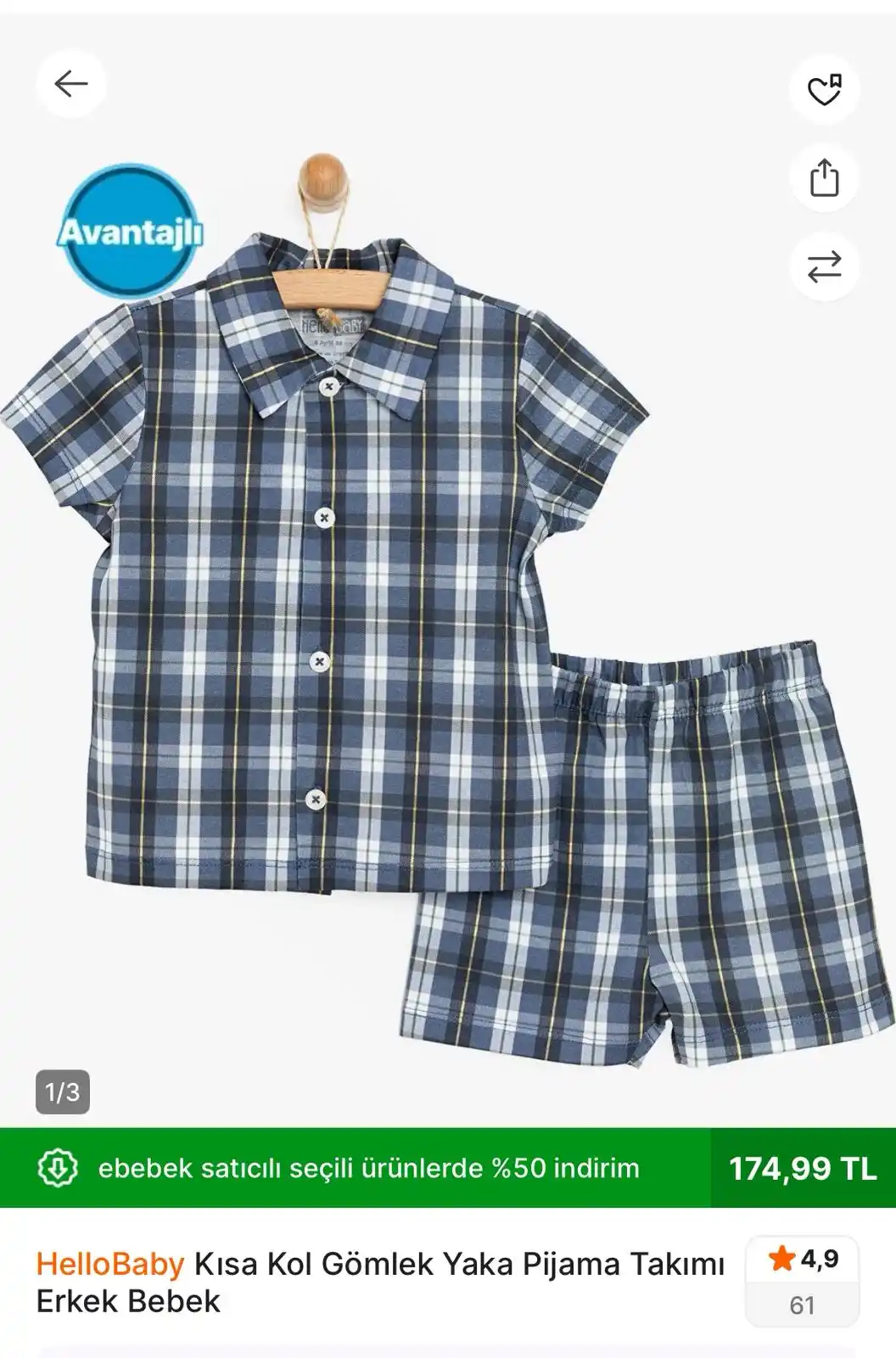 Image from TREND İNDİRİMLER: HelloBaby Kısa Kol Gömlek Yaka Pijama Takımı Erkek Bebek https://app....