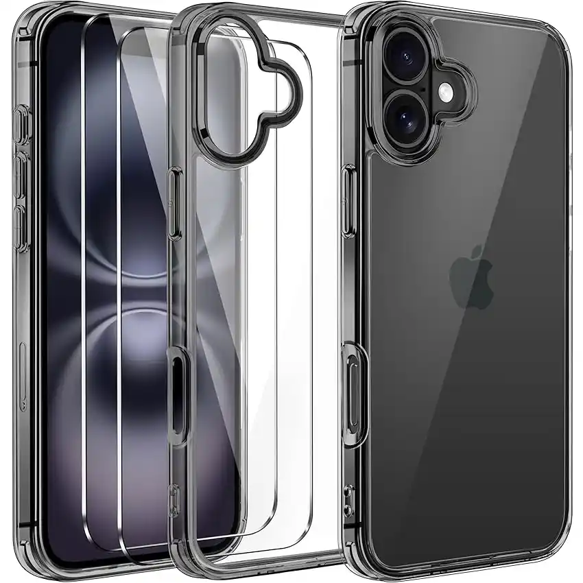 Image from Offerte Tech by Telefonino.net: 👀 iVoler Anti Ingiallimento Chiaro Cover per iPhone 16 con 2 Pezzi Pe...