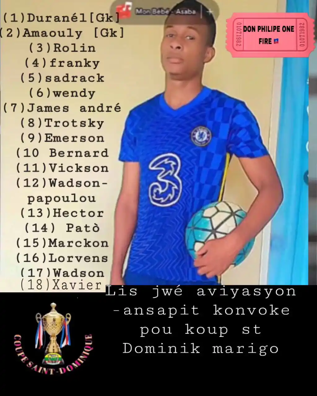 Image from  FOOT VACANCES 🇭🇹 ⚽️⚽️WAP JWENN TOUT SA W DRE KONNEN SOU FOOTBALL ⚽️ : Men lis coach carlo mete deyo pou afonte belle anse nan koup st Domini...