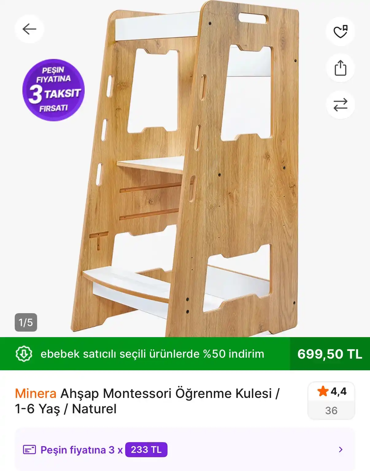 Image from TREND İNDİRİMLER: Minera Ahşap Montessori Öğrenme Kulesi / 1-6 Yaş / Naturel 🔗 https:/...