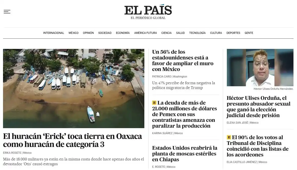 Image from EL PAÍS México: 🗞️🇲🇽 *Portada EL PAÍS México*  🌪️ El huracán ‘Erick’ toca tierra e...