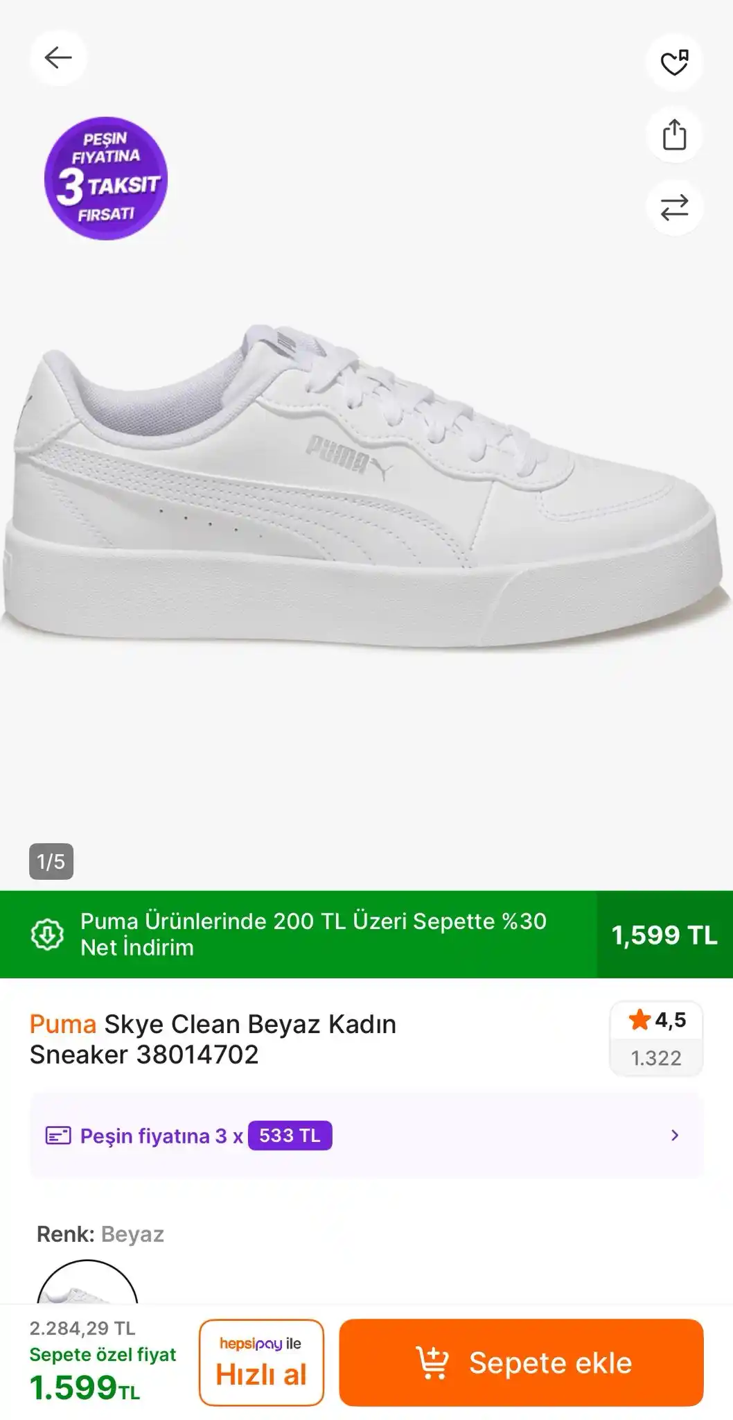 Image from TREND İNDİRİMLER: Puma Skye Clean Beyaz Kadın Sneaker   🔗 https://app.hb.biz/Blt87UVSGl...