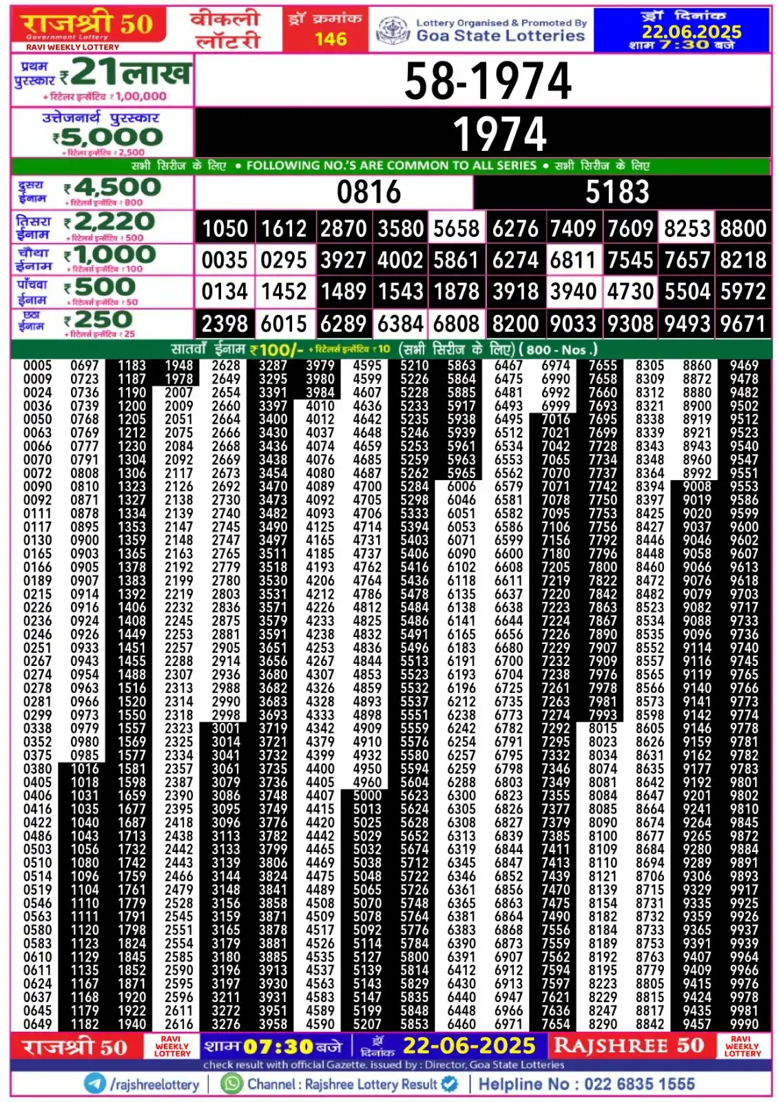 Image from Rajshree Lottery Result: Rajshree 50 Ravi Weekly Lottery Result 22.06.2025...