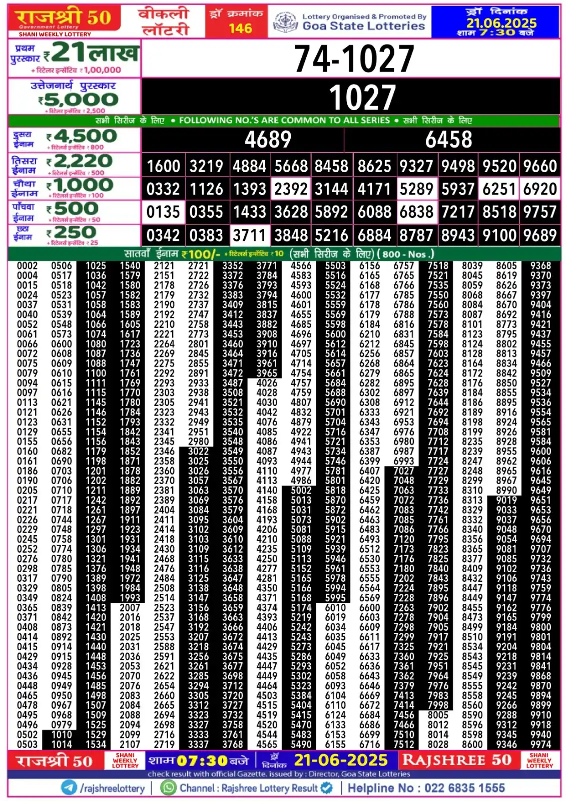 Image from Rajshree Lottery Result: Rajshree 50 Shani Weekly Lottery Result 21.06.2025...
