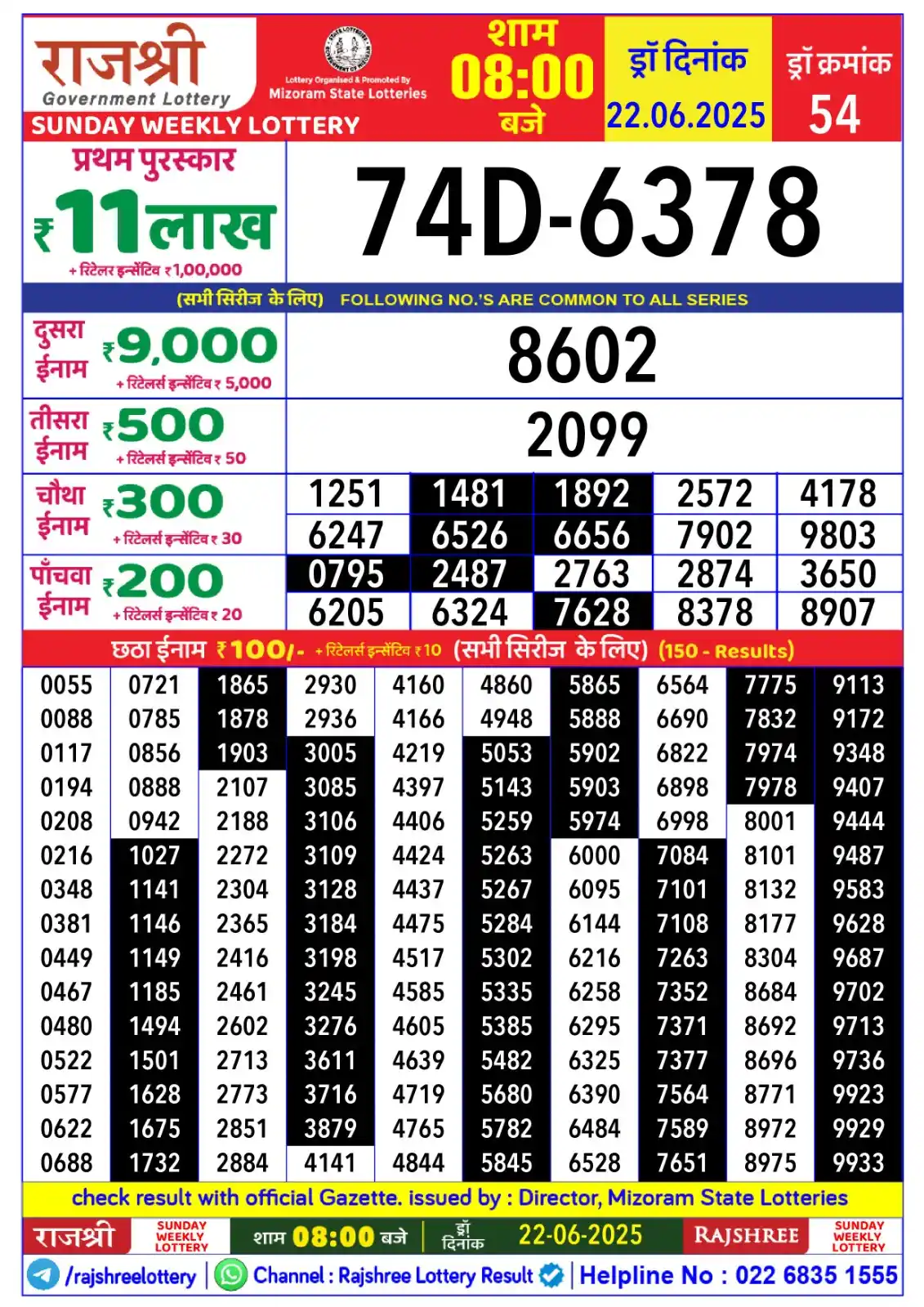 Image from Rajshree Lottery Result: Rajshree 8pm Weekly Lottery Result 22.06.2025...