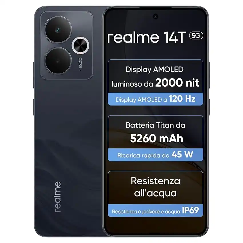 Image from Offerte Tech by Telefonino.net: 👀 realme 14T 5G Smartphone 8+256GB, Chipset Dimensity 6300  💰 *A sol...
