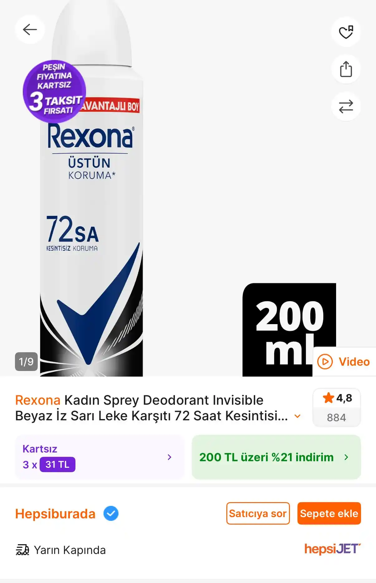 Image from TREND İNDİRİMLER: Rexona Kadın Sprey Deodorant Invisible Beyaz İz Sarı Leke Karşıtı 72 S...