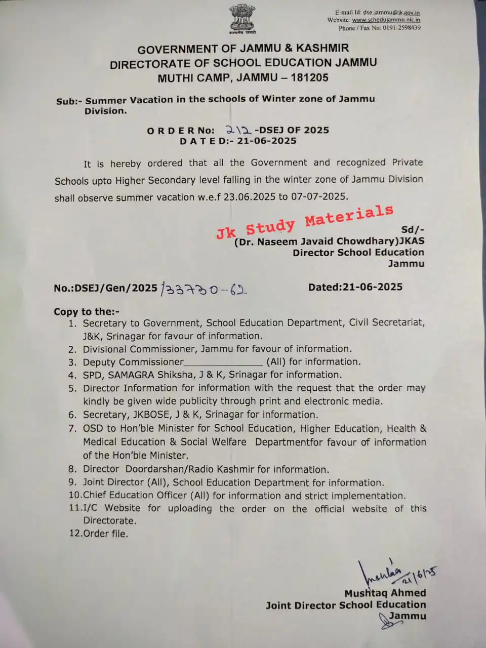 Image from Jk Study Materials: *Summer Break in Winter Zone of Jammu Division also*...