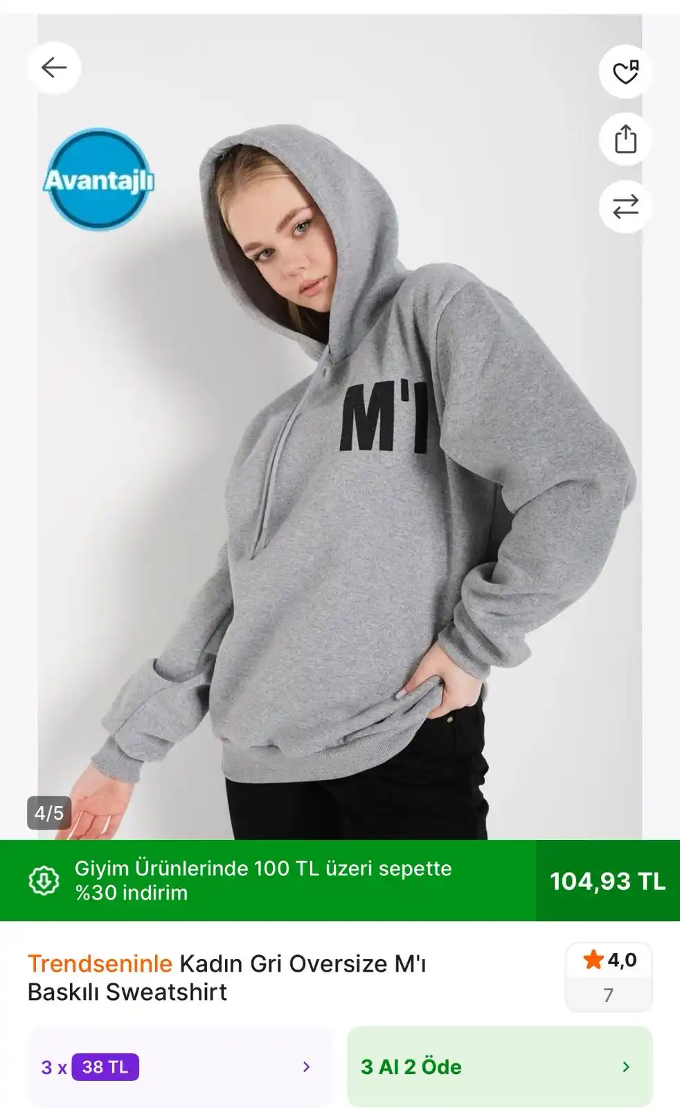 Image from TREND İNDİRİMLER: Trendseninle Kadın Gri Oversize M'ı Baskılı Sweatshirt 🔗 https://ap...